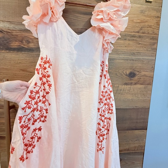 Fanm Mon Peach Floral Maxi Dress with Ruffle Sleeves - Picture 9 of 16